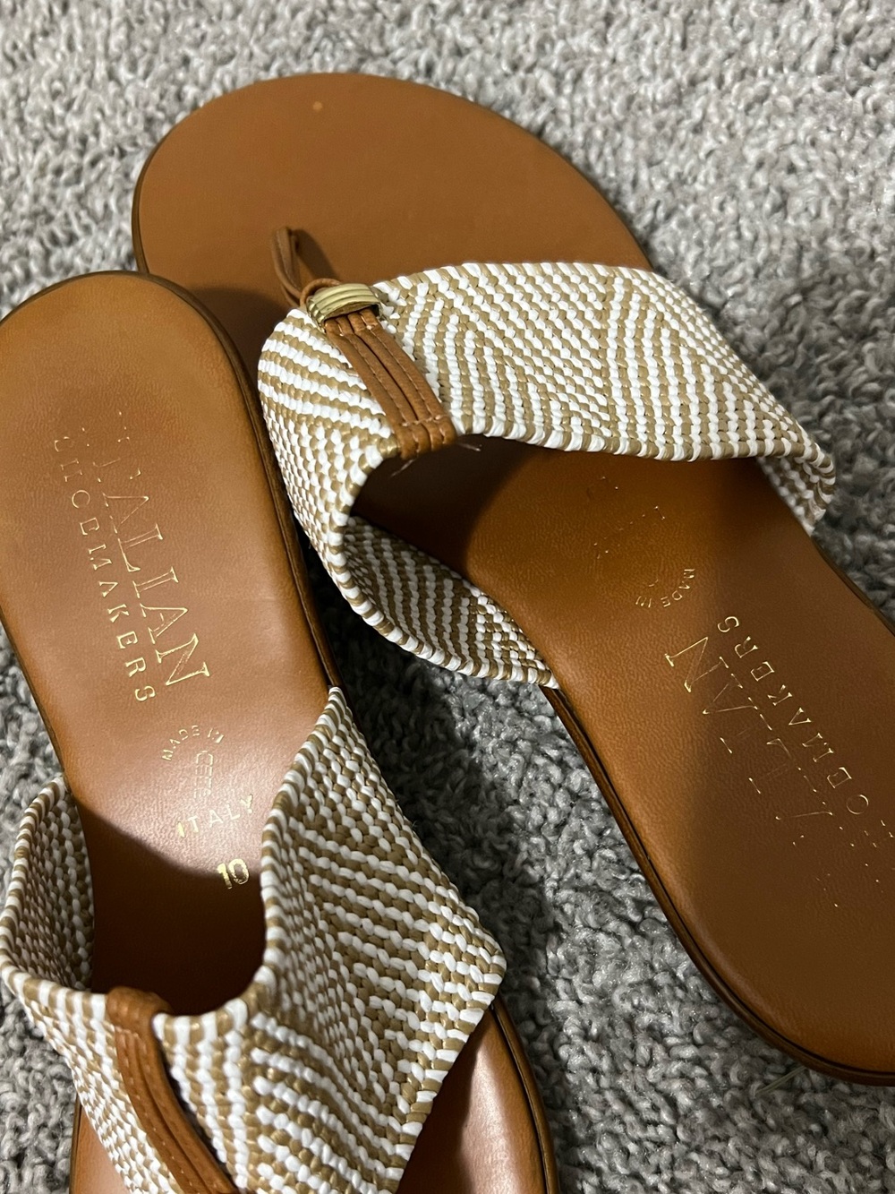 Italian Shoemakers Tan and Cream Woven Toe-Post Sandals